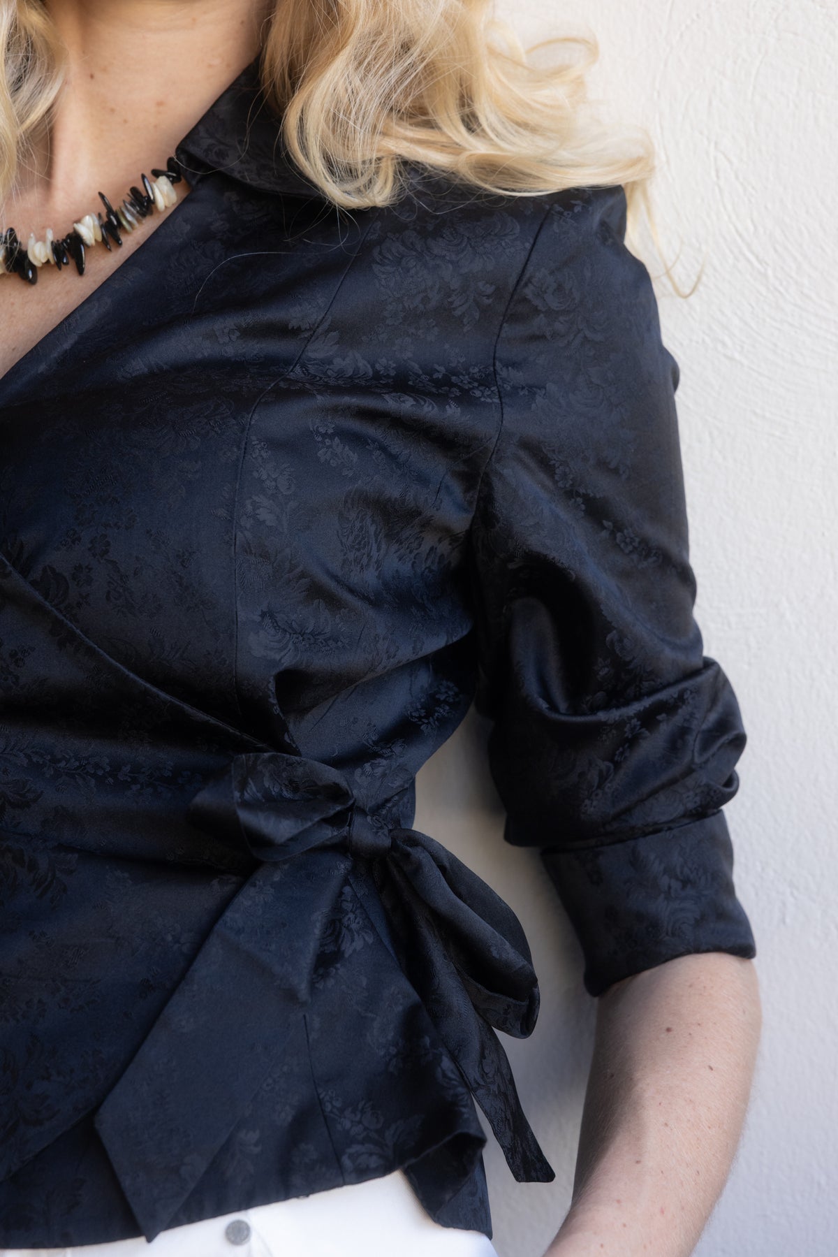 Blusa vintage cruzada de seda