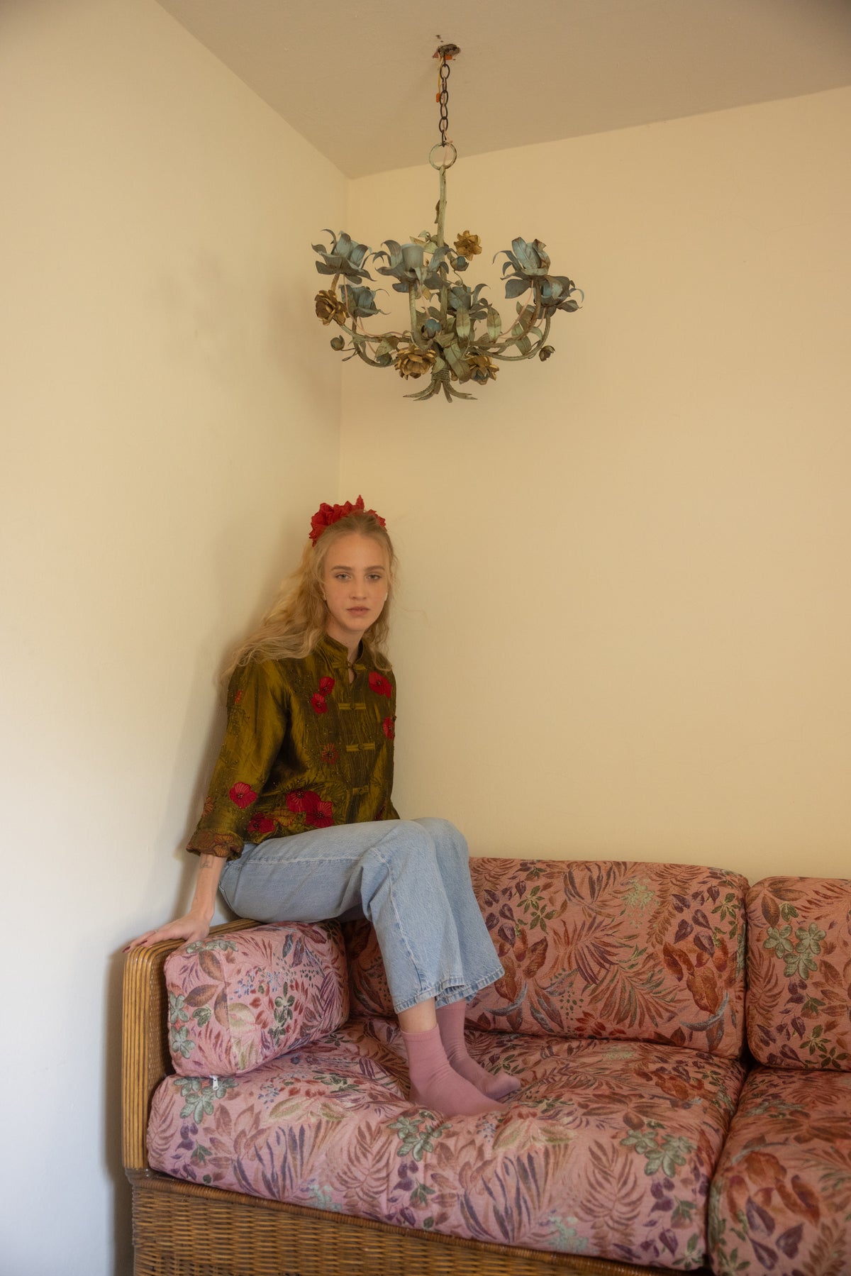 Blusa vintage de seda estilo asiática
